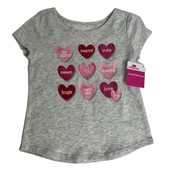 Way To Celebrate Valentine's Day T Shirt Sz 12M Conversation Hearts Grey Pink - Picture 1 of 12